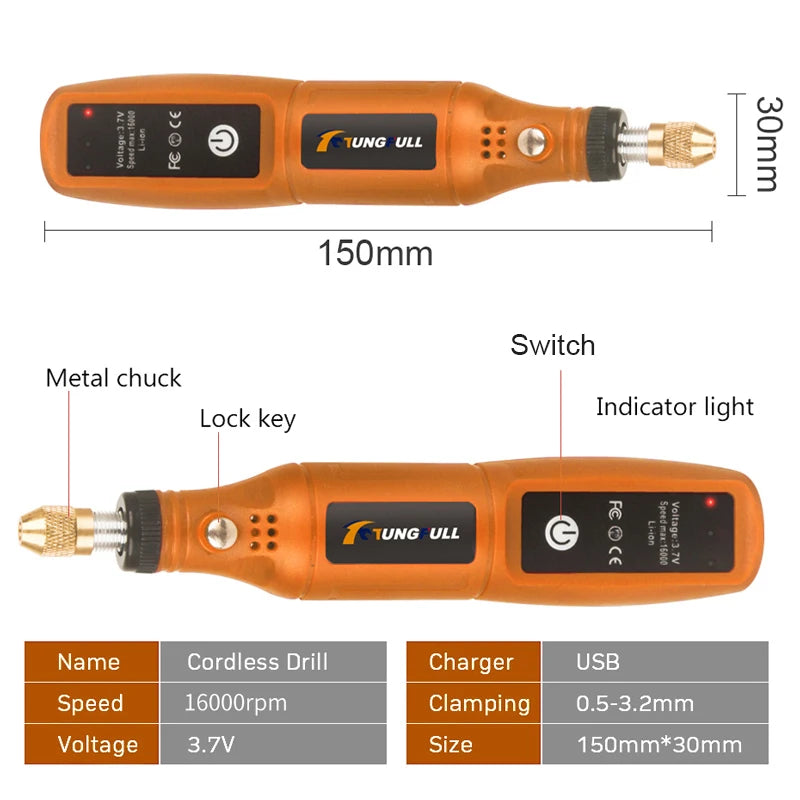 Cordless Mini Electric Rotary Tool Set 16000RPM USB Charging Engraving Pen Electric Drill Dremel Tools Jewelry Metal Polishing