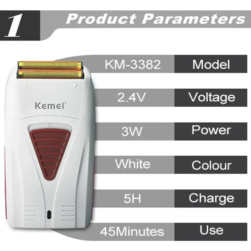 Kemei 3382 Rechargeable Electric Shaver Hair Beard Electric Razor For Men Bald Head Shaving Machine Foil Titanium Cord/Cordless