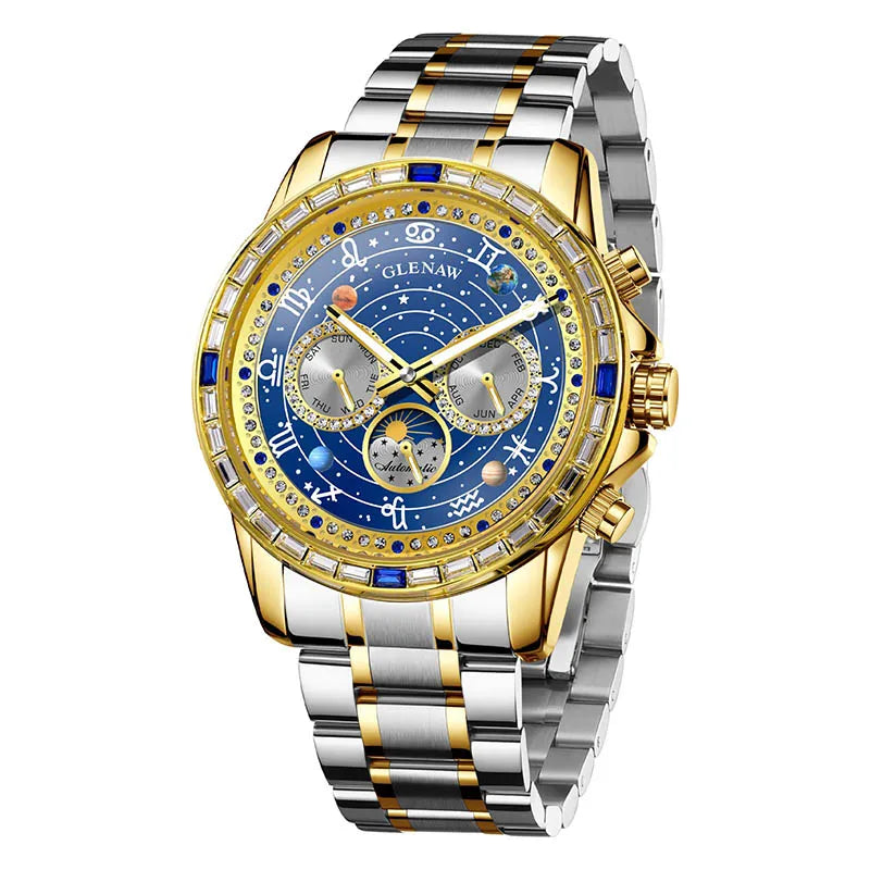 Glenaw top brand luxury fashion personalized fully automatic mechanical gold watch men's luminous waterproof watch