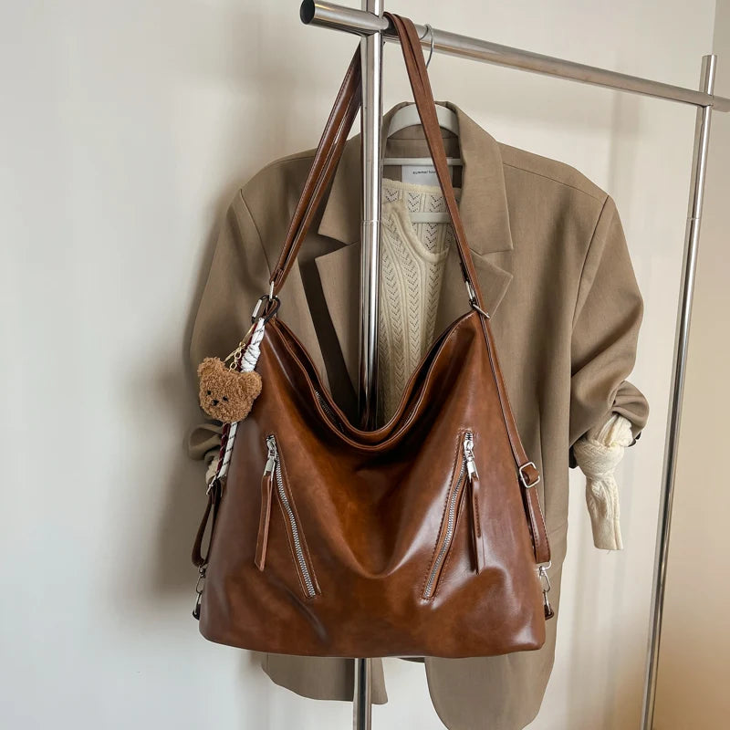 Retro Three-Use Large Capacity Commuter Tote Bag 2025 New Style Single Shoulder Backpack Crossbody Bag for Work Leisure