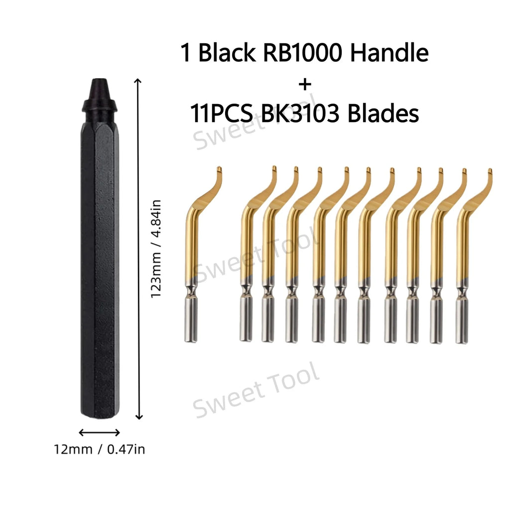 Deburring Tool Set RB1000 Black Metal Handle with 1/10/11 Swivel Blades for Metal PVC Plumbing 3D Printing Plastic Copper Resin