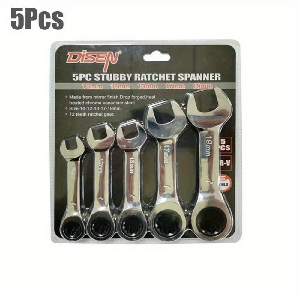 6-19mm Stubby Ratchet Spanner Short Ratchet Wrench Car Repair Hand Tools 72 Tooth Design Short Handle Dual-purpose Wrench Tool