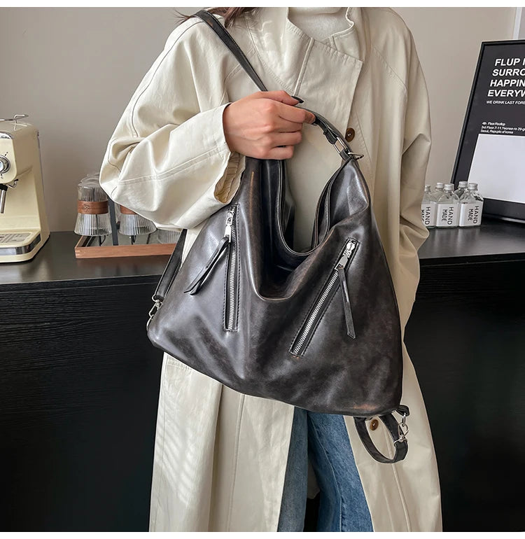 Retro Three-Use Large Capacity Commuter Tote Bag 2025 New Style Single Shoulder Backpack Crossbody Bag for Work Leisure
