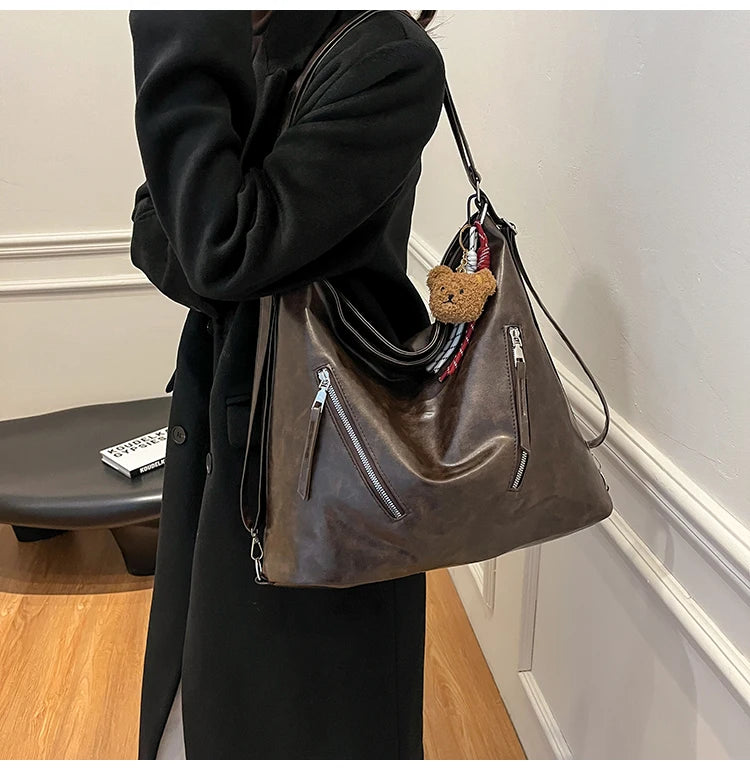 Retro Three-Use Large Capacity Commuter Tote Bag 2025 New Style Single Shoulder Backpack Crossbody Bag for Work Leisure