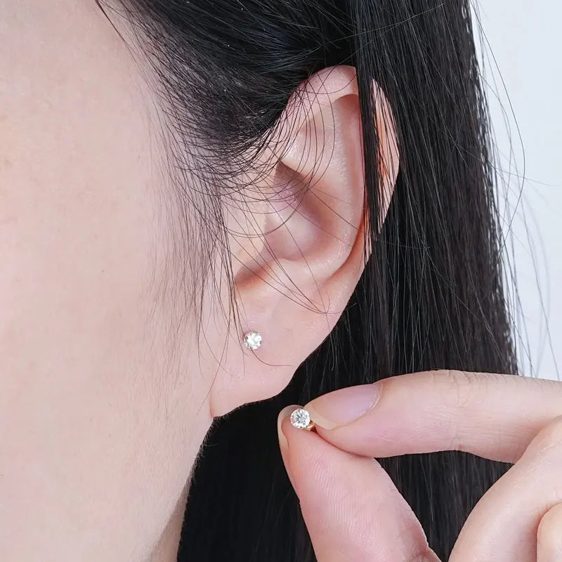 IOGOU 14K Solid Gold Moissanite Round Stud Earrings for Women Men GRA Certified Moissnaites 3mm 4mm 5mm 6mm 6.5mm Gold Jewelry