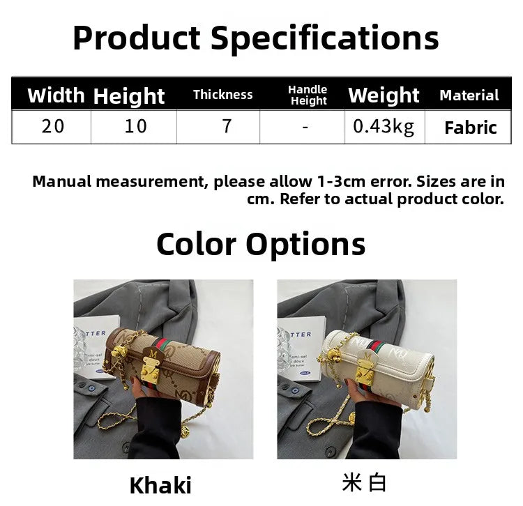 Fashionable Retro Summer Women's Chain Crossbody Bag Trendy Cylinder Bag Soft PU Leather Casual Style Small Size Korean Style