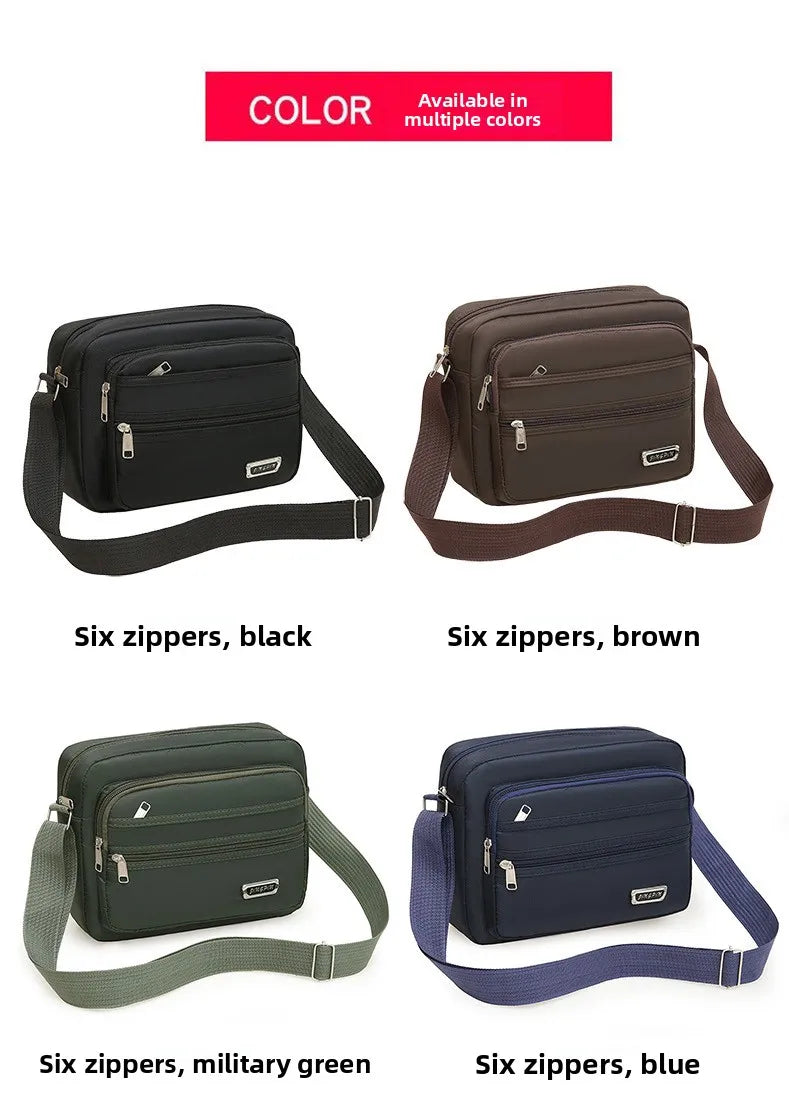 Casual Unisex Crossbody Bag Large Capacity Multi-layer Business Handling Bag Soft Nylon Material Zipper Closure Leisure Trave...