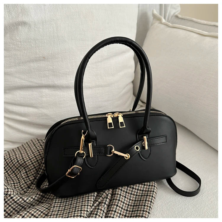 Modern  Shaped Women's Handbag Crossbody Commuter Bag Fashionable Retro Bowling Bag Soft Handle Polyester