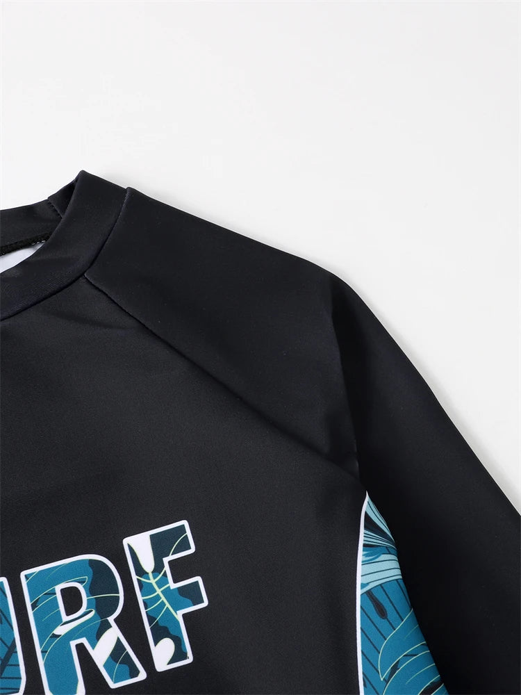 Boy Swimsuit 2026 New Solid And Print Long Sleeve Children Swimwear Summer Kids Beach Wear Shorts Swimming Bathing Suit For Men