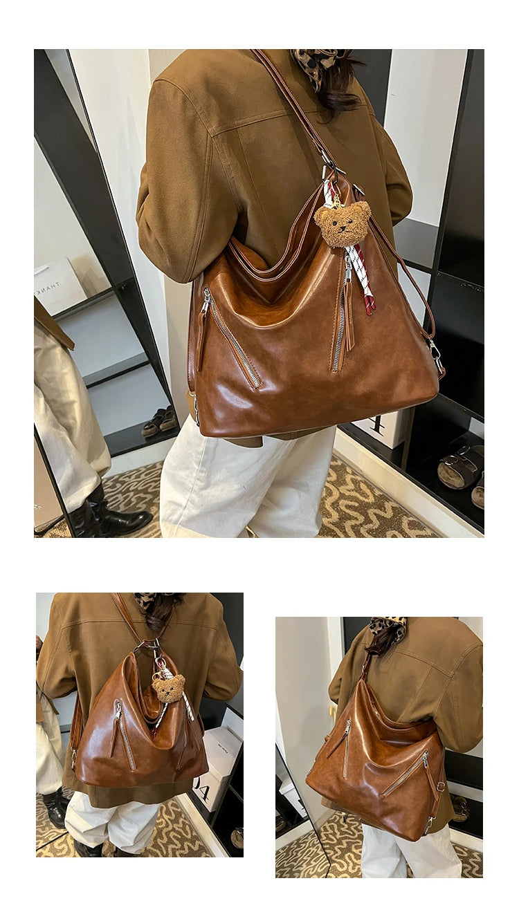 Retro Three-Use Large Capacity Commuter Tote Bag 2025 New Style Single Shoulder Backpack Crossbody Bag for Work Leisure