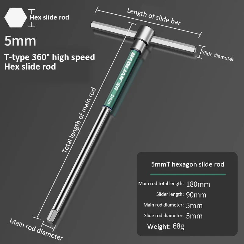 T/L Torx Screwdriver T-Type Allen Hex Wrench 2/2.5/3/3.5/4/4.5/5/6/8/10MM Extended T-Type Chrome Spanner Socket Wrench Hand Tool