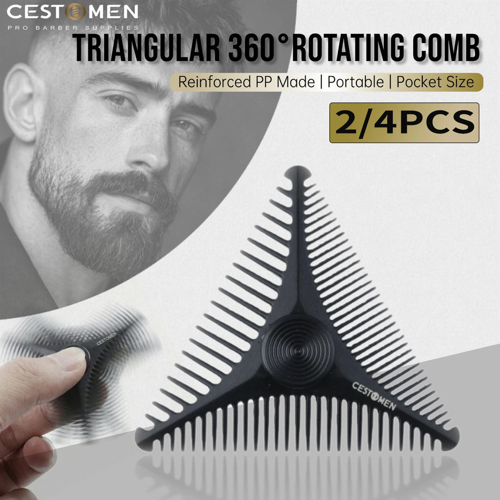 2/4Pc New Triangular Pocket Rotating Combs Fidget Bearing Portable Oil Head Comb For Men Mini Beard Combing Barber Styling Tools