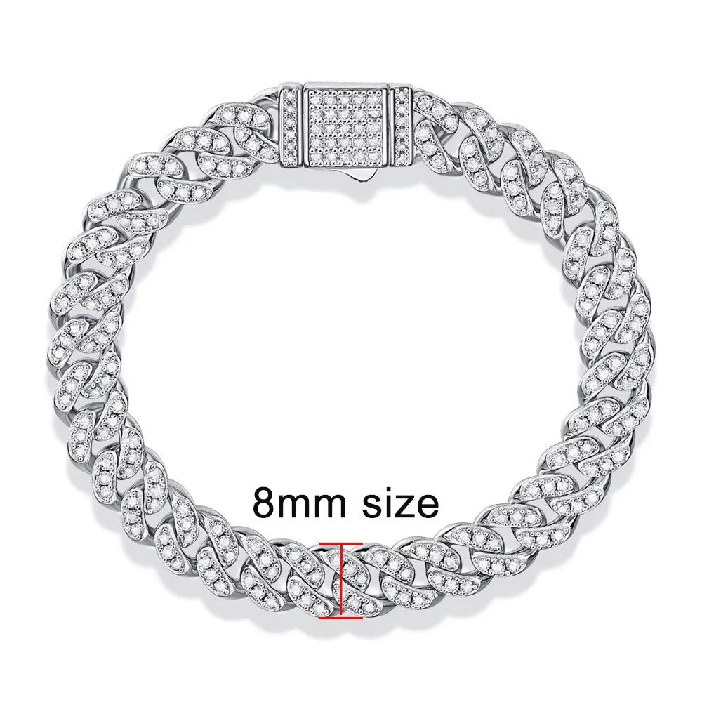 KNOBSPIN D VVS1 Moissanite Cuban Bracelet Original s925 Sterling Silver Plated 18k White Gold with GRA Bracelets for Women Man