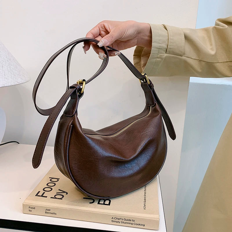Retro Versatile Women's Shoulder Bag Simple Fashionable New Style Matching Dumpling Shape Crossbody Bag Trendy High-End Feeling