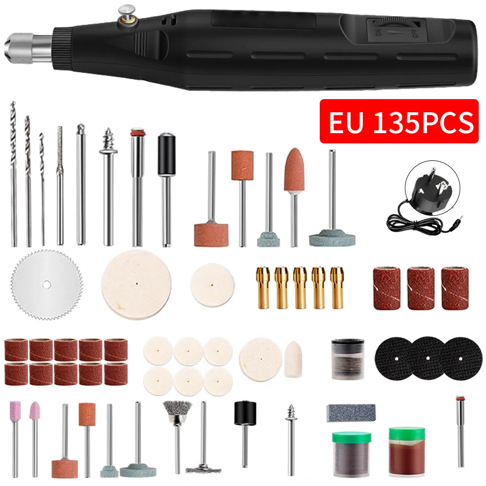 Mini Electric Drill Grinder with Drill Bit Sets 12V Portable Electric Carving Pen Rotary Household Drill Polish Grinding Machine