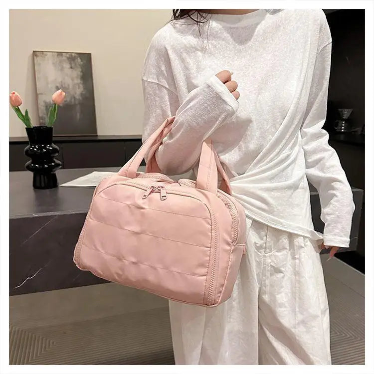 Portable Large Capacity Waterproof Cosmetic Storage Bag Handheld Travel Toiletry Bag Cosmetic Bag Durable Leather Bag