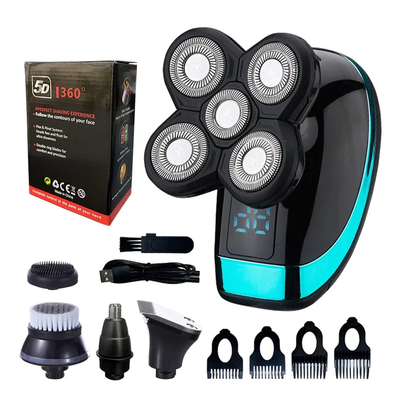 5 In 1 Electric Shaver For Men Bald Head Hair Clipper Nose Trimmer 5D Floating Blade Head Shaving Beard Knife Rechargeable Razor