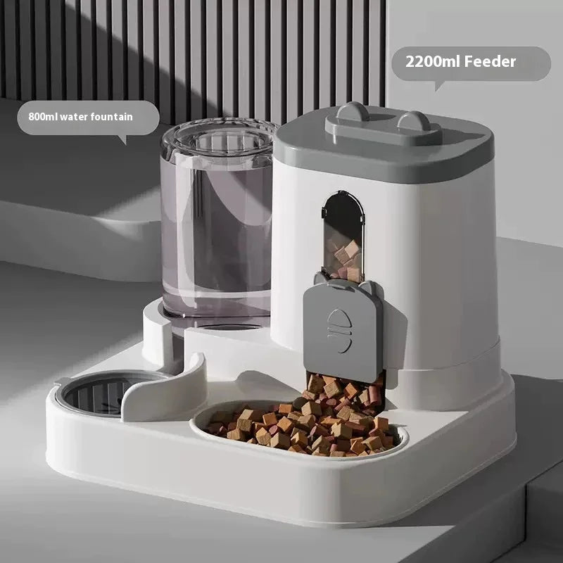 1EE 1Automatic Cat Feeder & Water Fountain Set - Food Grade Plastic - for Cats & Dogs - Gravity Feed Design
