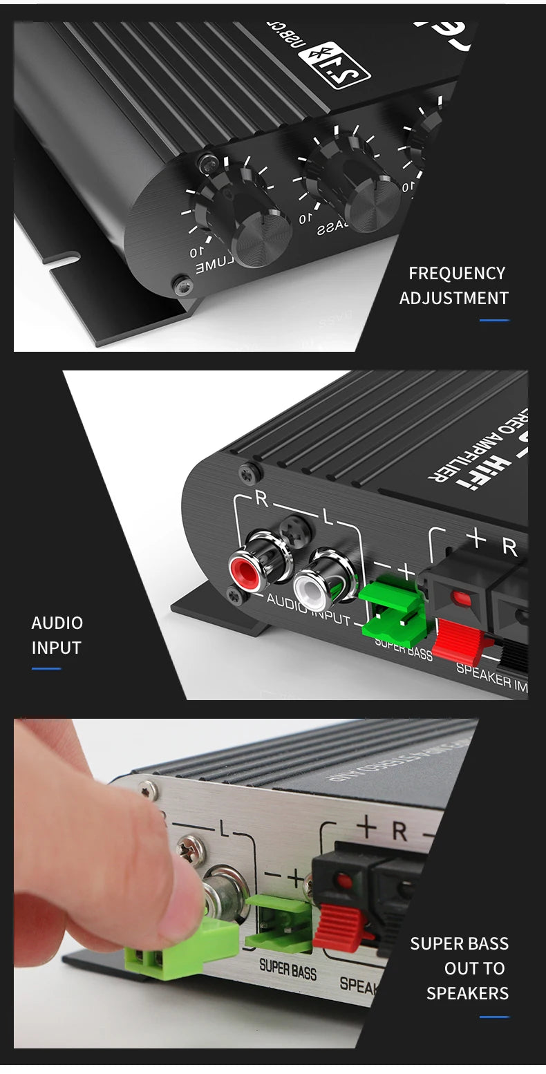 LP-838USB 2.1Channel Amplifier 12V Car Home Amp USB BT Lossless Music Play Digital Audio Amplificador with Remote Control HiFi