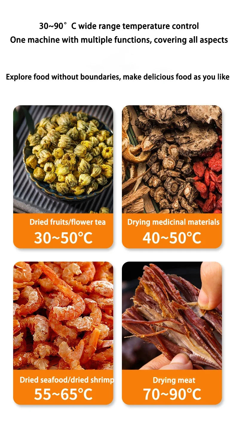 10/12/16 Tier Rotary Food Dehydrator Smart Commercial & Home Dryer for Fruit, Veg, Meat, Snacks, Herbs