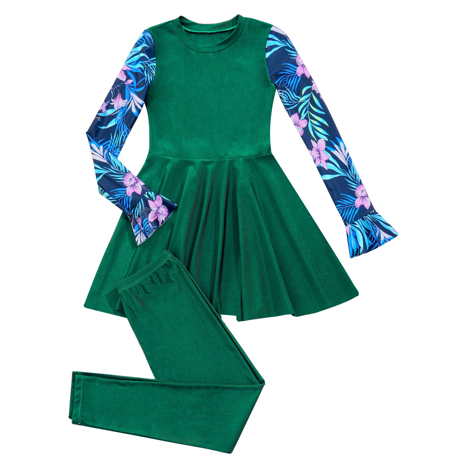 Girls Swimsuits 2 Piece Rash Guard Set UPF 50 Sun Protection Long Sleeve Swim Dress with Leggings Kids Full Body Cover Beachwear