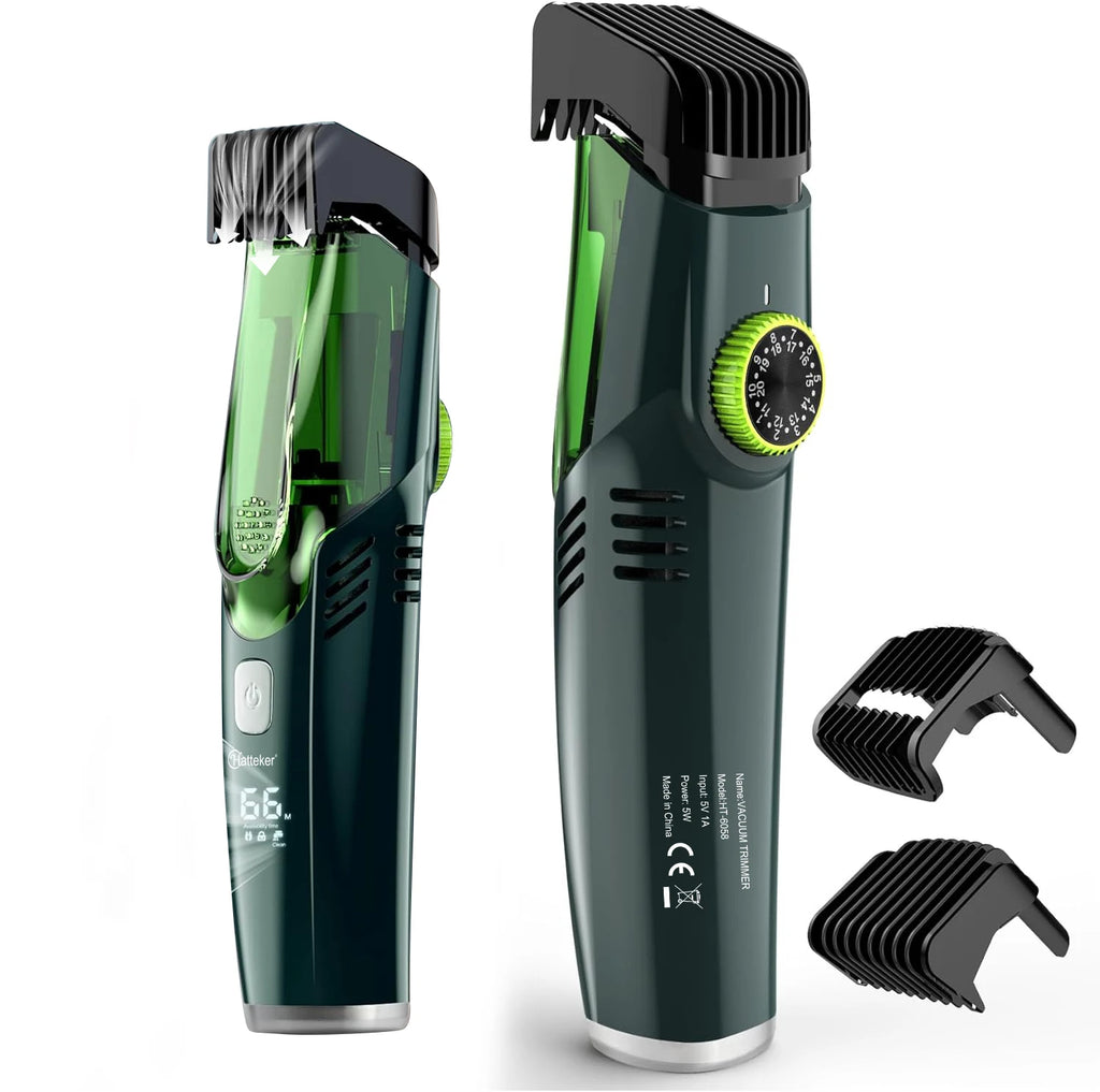 Hatteker Cordless Beard Trimmer Men Rechargeable Electric Shaver Built-in Vacuum Clipper for Mustache Sideburns IPX6 Washable