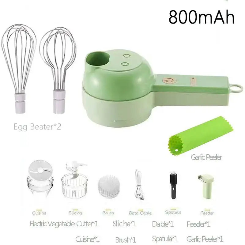 Multi-Functional Portable Wireless Vegetable Processor Electric 4-in-1 Vegetable Cutter Set, Easy to Charge With Egg Cream Whisk