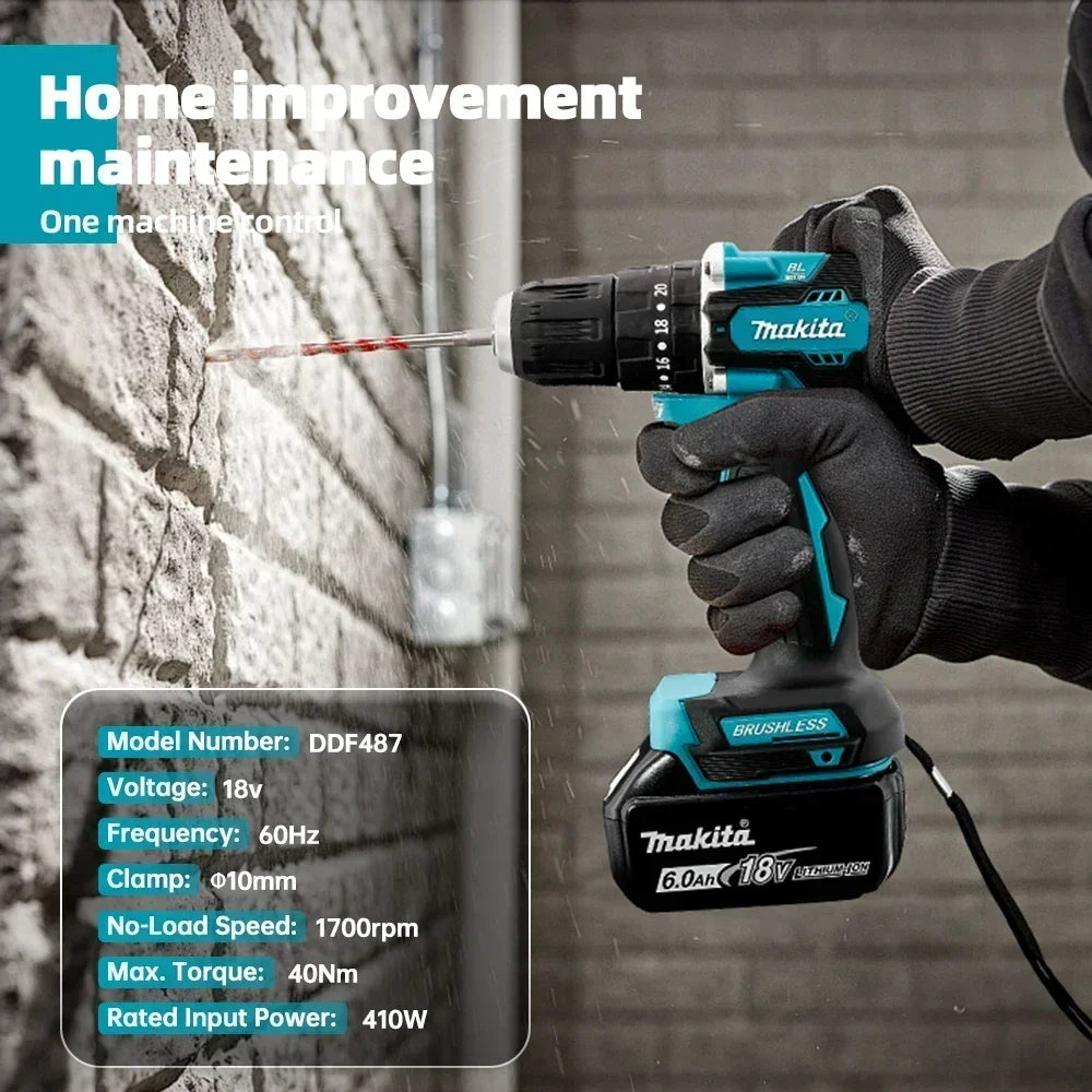 Original Makita DDF487 Cordless Driver Drill Brushless Electric Impact Screwdriver 18V Makita Rechargeable Power Tool battery