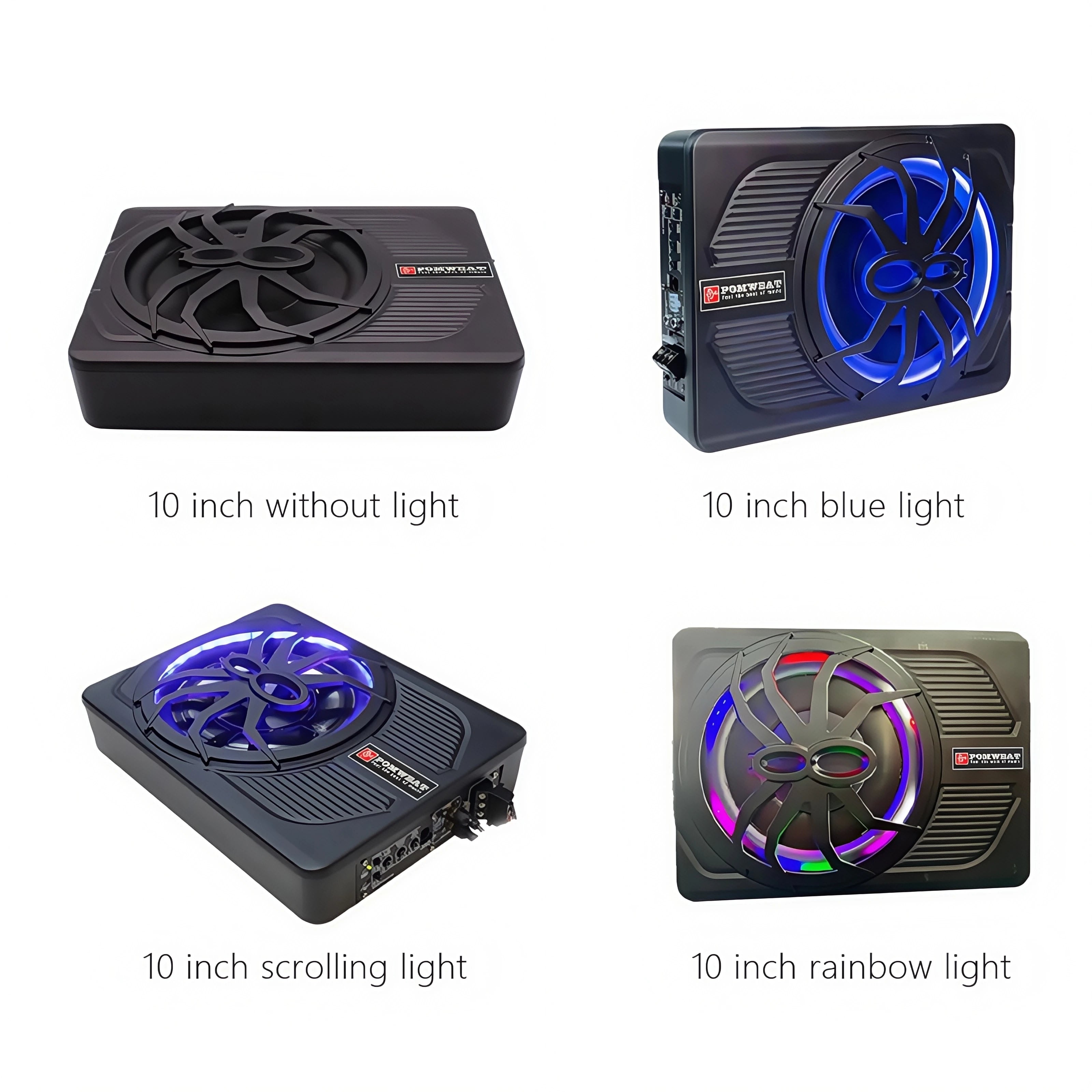 10" Upgrade 800W Slim Under Seat Powered Car Subwoofer with Built-in Amplifier for Car/Truck,New Upgrade with LED Ambient Lights