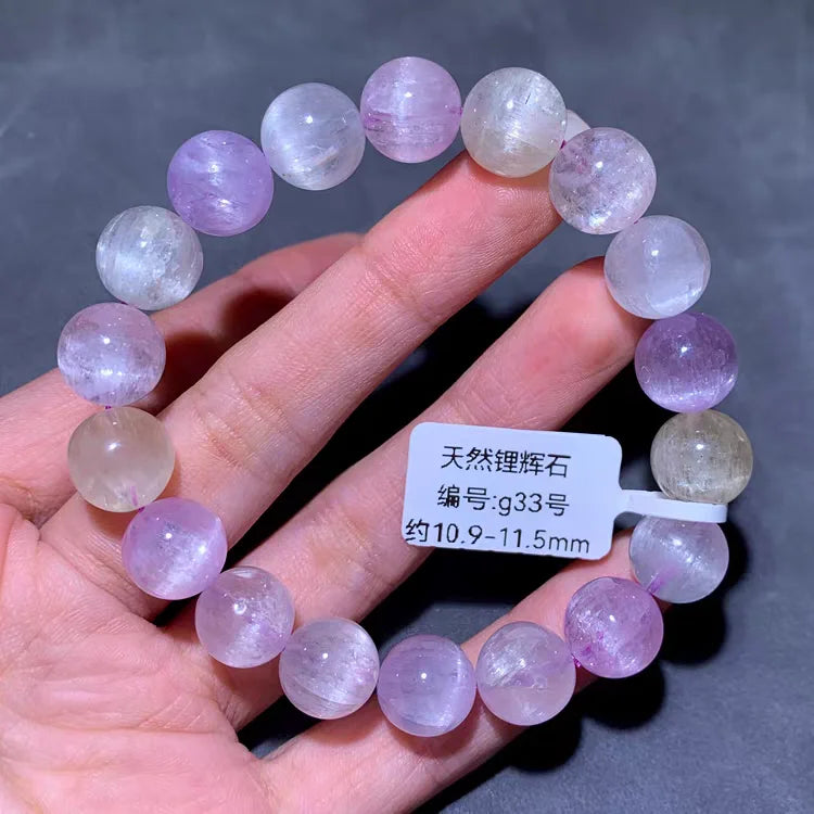Natural Purple Kunzite Clear Round Beads Bracelet Jewelry Women Men Colorful Kunzite Bracelet Cat Eye Women Men AAAAAA