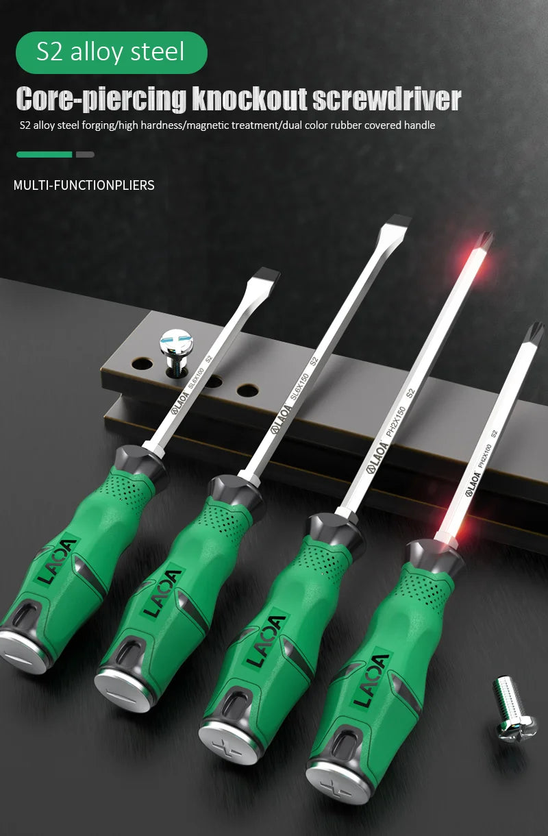 1pcs LAOA Magnetic Screwdriver Phillips Slotted Screwdrivers Set Hardness 58HRC Alloy Steel with Tap Knock Function
