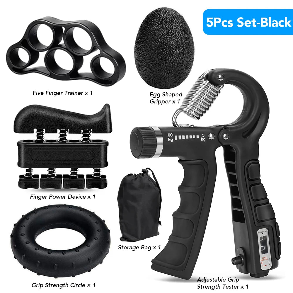5-60Kg Adjustable Grip Strength Trainer with Finger Exerciser Hand Grip Strengthener for Muscle Building and Injury Recover