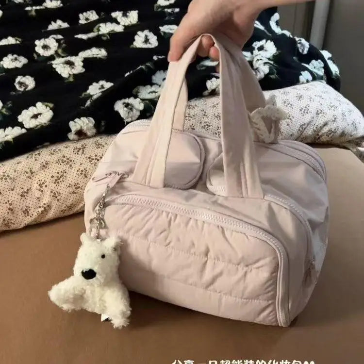 Portable Large Capacity Waterproof Cosmetic Storage Bag Handheld Travel Toiletry Bag Cosmetic Bag Durable Leather Bag