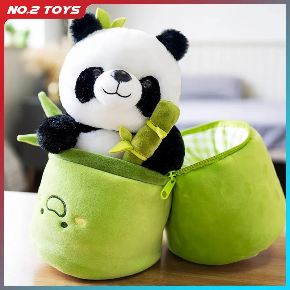 Cute Chinese Panda Doll with Removable Bamboo Tube PP Cotton Pillow Soft Plush Doll Girls Toy Children's Christmas Gifts Present