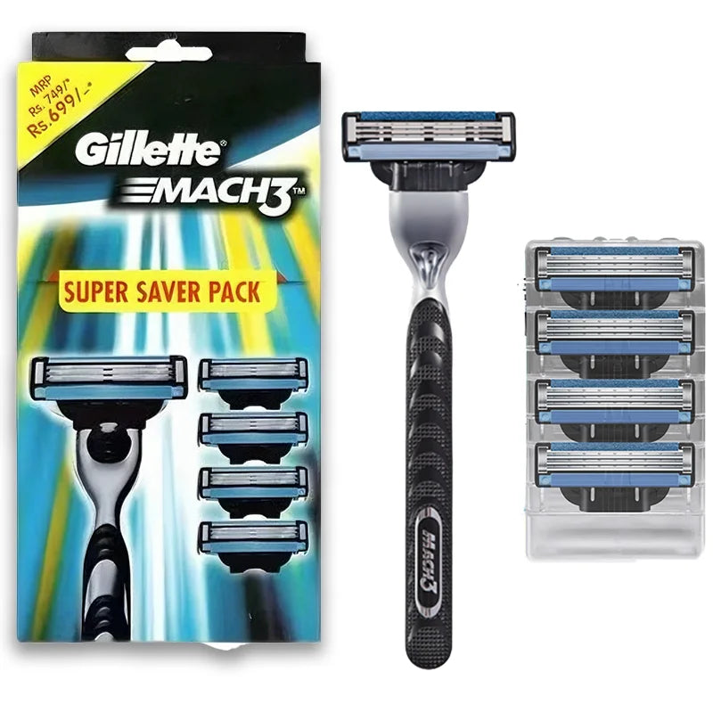 Gillette Mach3 Shaving Razor for Men,1 Razor Gillette 3-Blade Handle for Men’s Grooming,5 Razor Blade Refills,Lubrication Strip