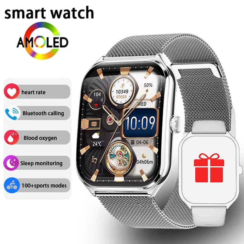 2026 New Ultra Thin AMOLED Smart Watch Men 386*448HD Screen Fashion Women Sports Bracelet BT Calling Waterproof Smartwatch gift