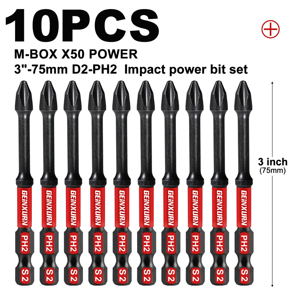 Geinxurn Impact Tough #2 Phillips Insert Driver Bits,Magnetic S2 Steel PH2 Screwdriver Bits Set with Storage M-Box