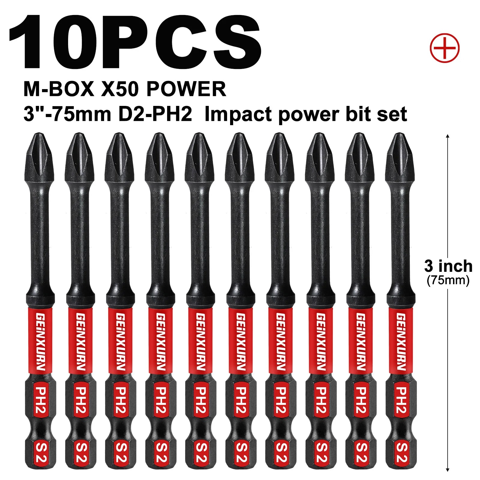 Geinxurn Impact Tough #2 Phillips Insert Driver Bits,Magnetic S2 Steel PH2 Screwdriver Bits Set with Storage M-Box
