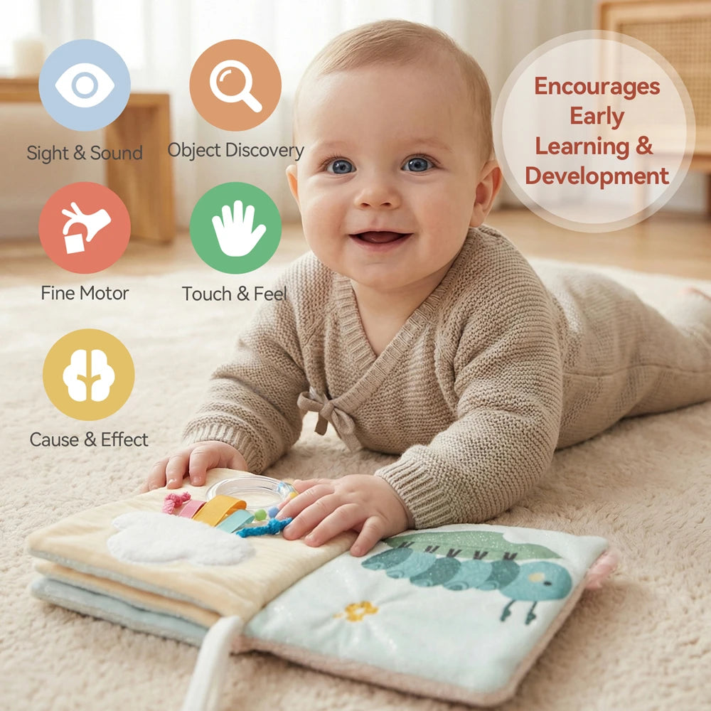 Bunny Cloth Soft Touch Book, Baby Toys 3D Sensory Early Learning Stroller Toys Infant 0-12 Months Baby Toys Multifunction Toys