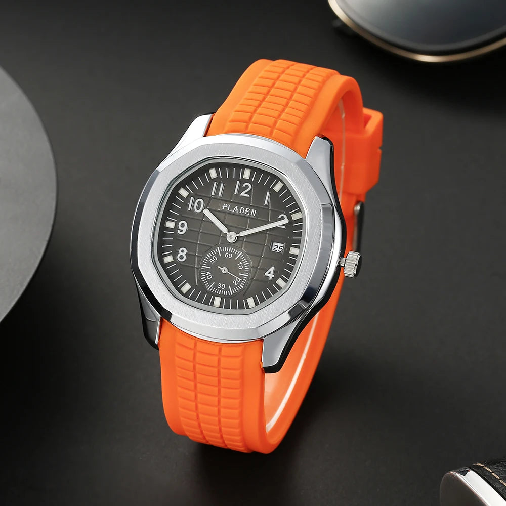 Fashion Watch Men Classic Orange Grenade Dial Minimalist Wristwatch Sport Silicone Strap Dive Auto Date Men's Watches Hot Sale