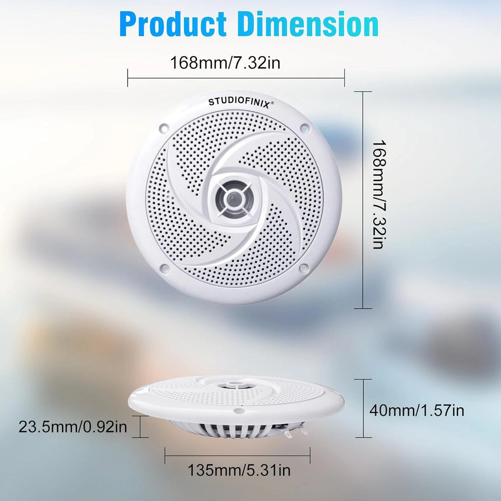 STUDIOFINIX 6.5'' 240W Waterproof Marine Speakers 2-Way with LEDs, Low-Profile for Boat, RV, ATV, UTV, Golf Cart (2Pk, White)