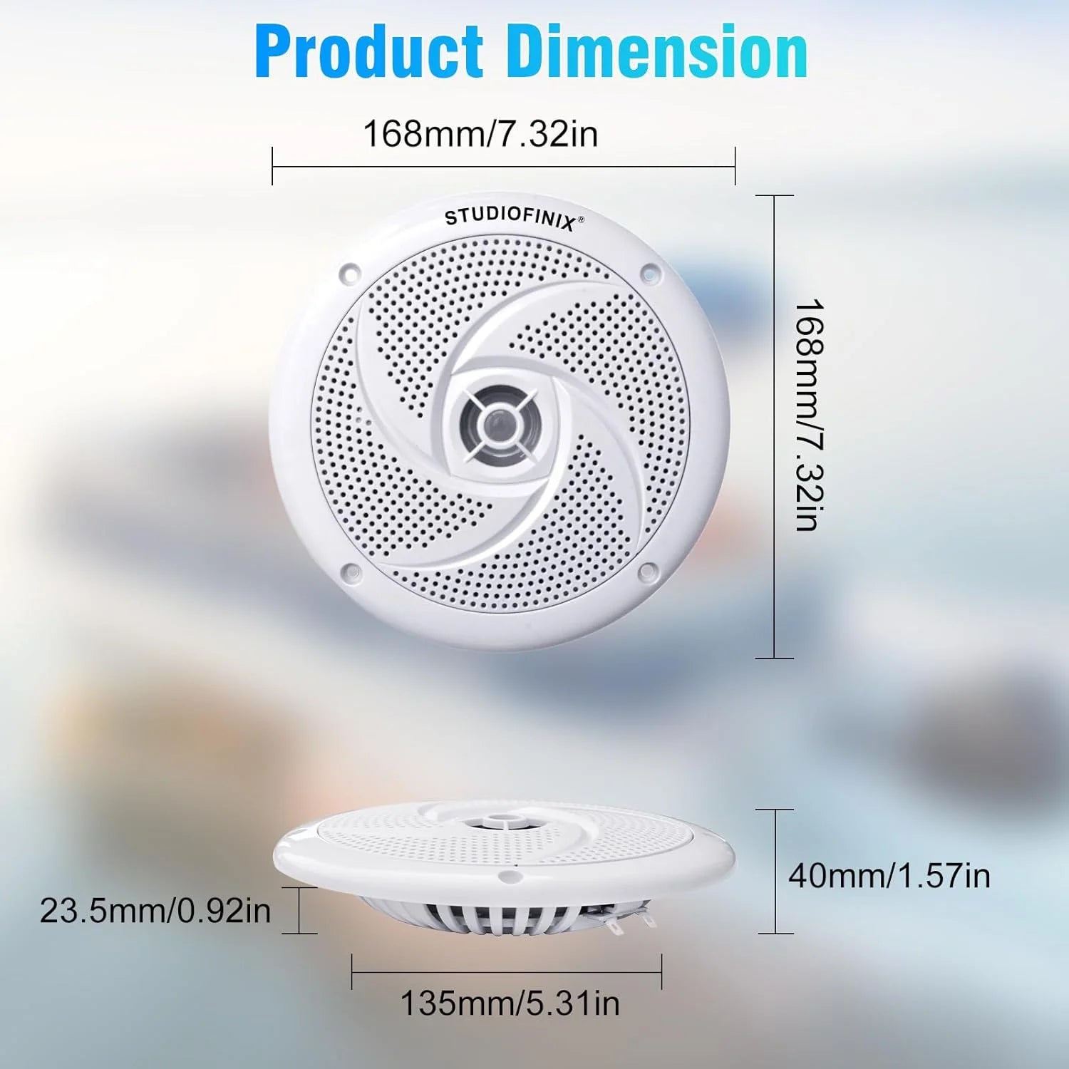 STUDIOFINIX 6.5'' 240W Waterproof Marine Speakers 2-Way with LEDs, Low-Profile for Boat, RV, ATV, UTV, Golf Cart (2Pk, White)