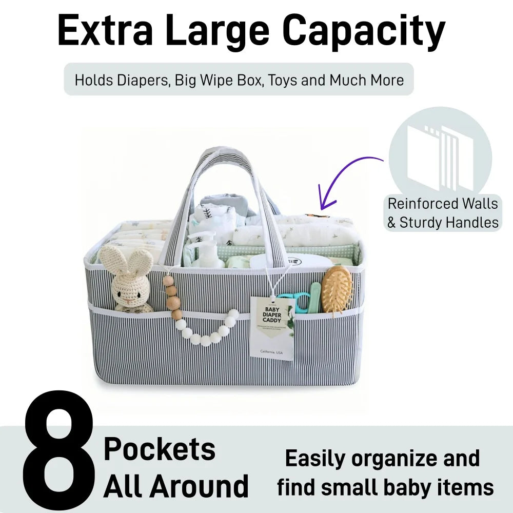 Baby Diaper Caddy Organizer - Large Tote Bag for Newborn essentials Boy or Girl - Baby Shower Basket - Nursery Must Haves