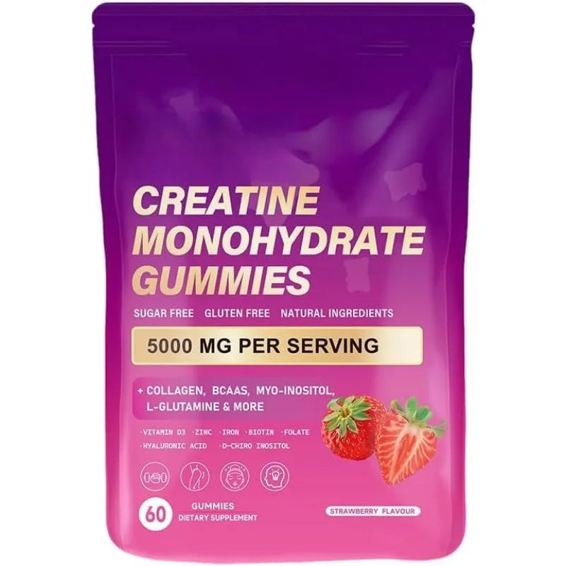 Creatine Monohydrate Gummies Daily Pre & Post Workout Recovery Support Contain Collagen,Biotin,Vitamin & Hyaluronic Acid 60count