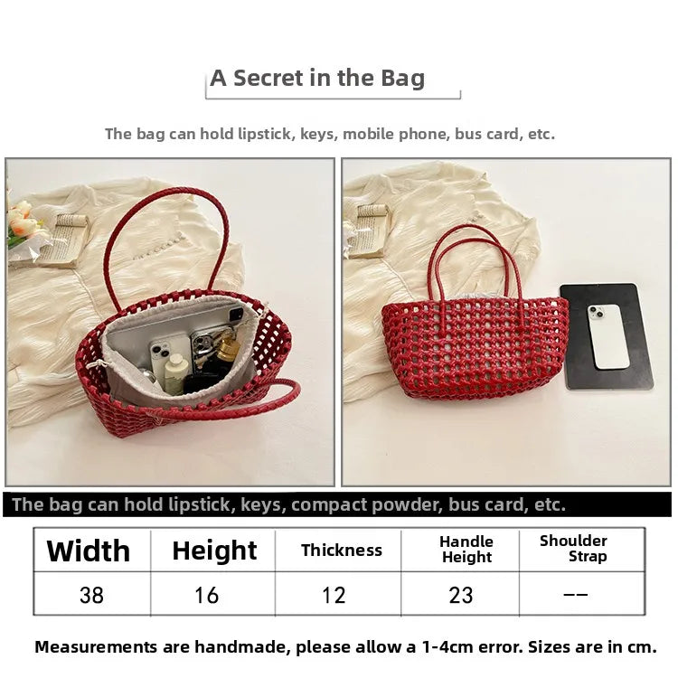 Hollow out Woven Beach Vacation Shoulder Backpack Women's Bag Casual Simple Style Double Strap Handbag for Daily Use