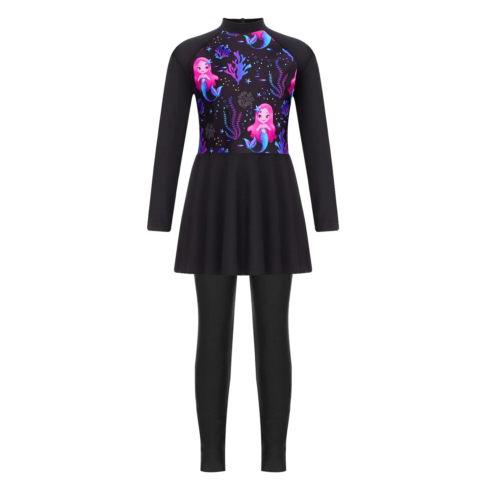 Girls Swimsuits 2 Piece Rash Guard Set UPF 50 Sun Protection Long Sleeve Swim Dress with Leggings Kids Full Body Cover Beachwear