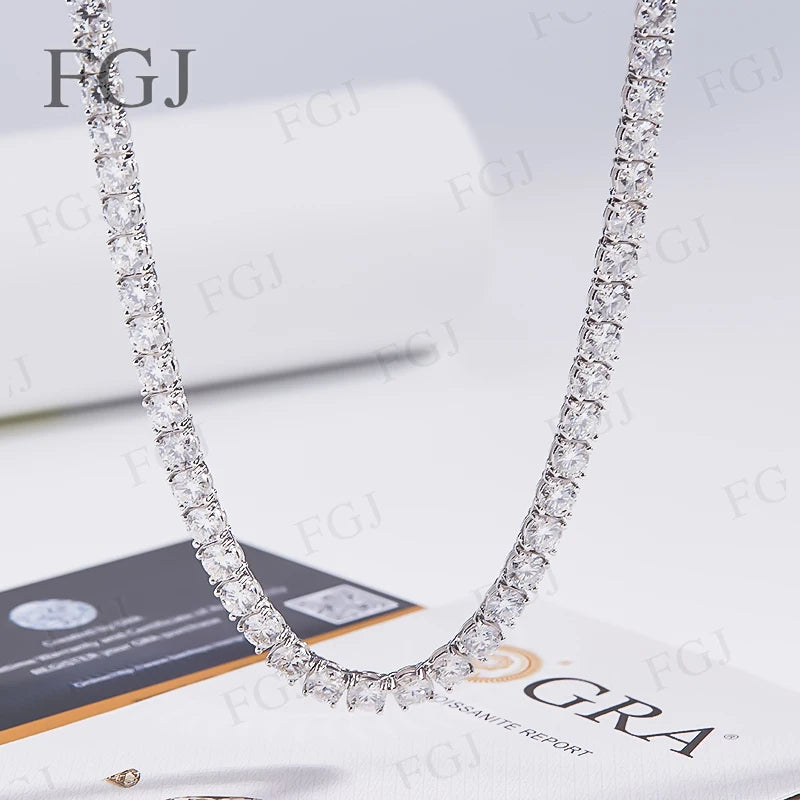 100% Real Moissanite Tennis Necklace for Woman Men Wedding Jewelry With GRA 925 Sterling Silver Plated 18K White Gold Necklace
