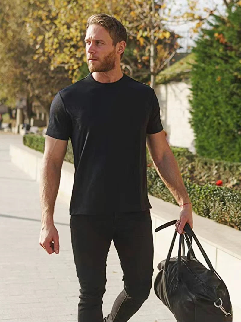 Men's 100% Superfine Merino Wool T-Shirt Base Layer Wicking Breathable Quick Dry Anti-Odor No-itch Comfortable Fit Size