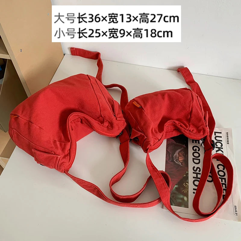 Retro Canvas Shoulder Bag Men's Casual Crossbody Pouch Zipper Book Commuting Leisure Vintage Backpack Youth Pure Color