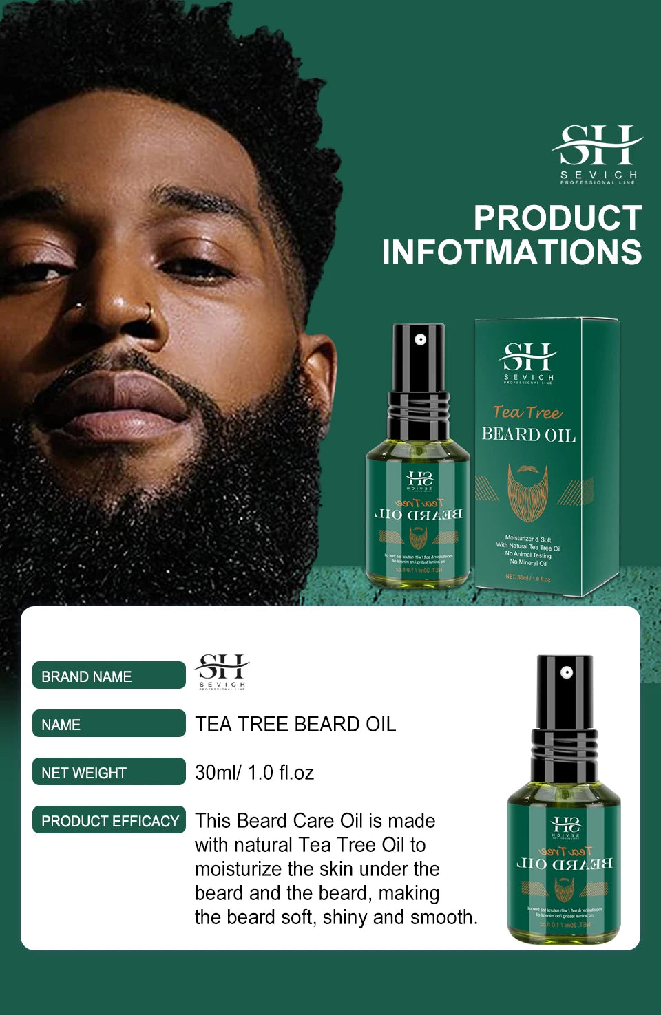 SEVICH Growth Beard Oil for Men Moisturizing Styling Trim Care Thicker Promote Beard Regrowth Strengthen Shine Soften Beard Oil
